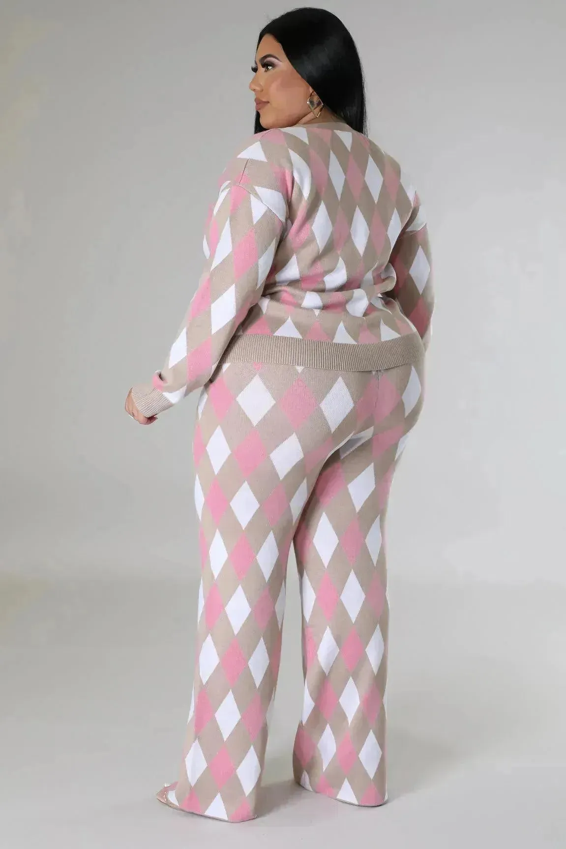 Chic Women Knit Two-Piece Geometric Pants Set