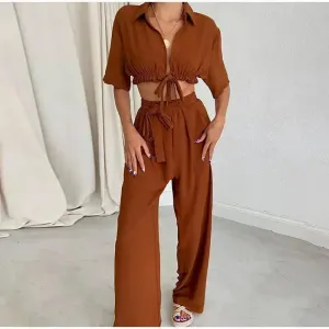 Elegant Casual Wide-Leg Two-Piece Set