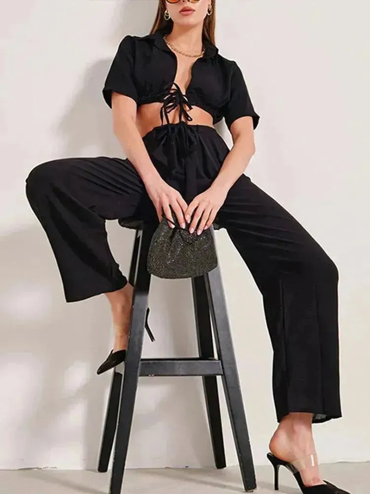 Elegant Casual Wide-Leg Two-Piece Set