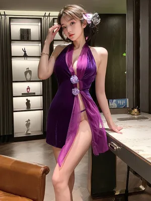 Elegant Velvet Slit Babydoll Dress