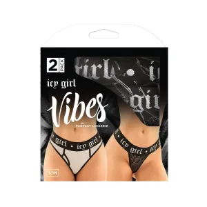 Fantasy Lingerie Vibes Icy Girl Buddy Pack 2-piece Metallic Boyfriend Brief & Lace Thong Black/Silver S/M