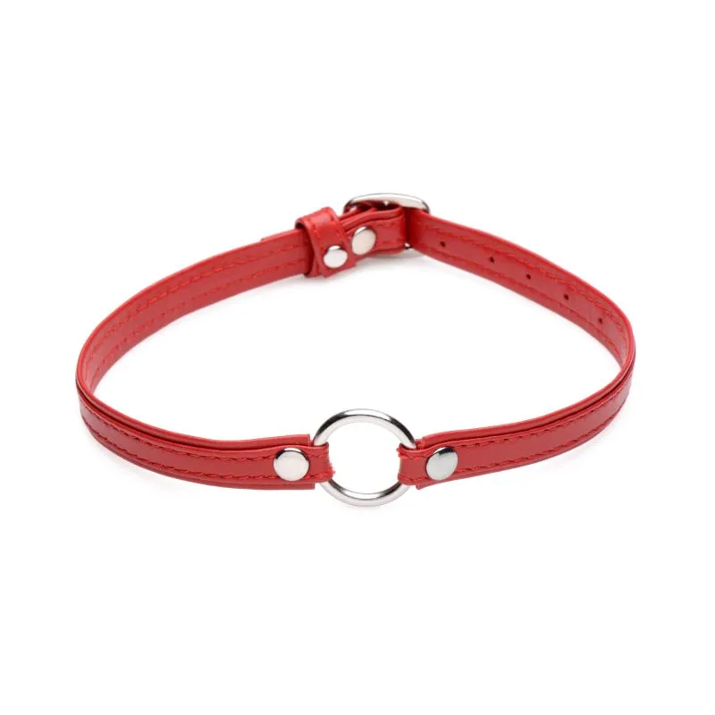 Fiery Pet Leather Choker w/ Silver Ring Red