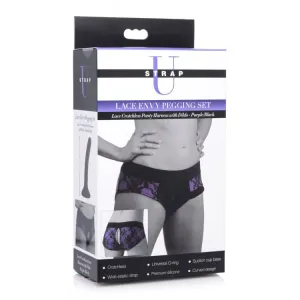 Lace Envy Pegging Set With Lace Crotchless Panty Harness And Dildo