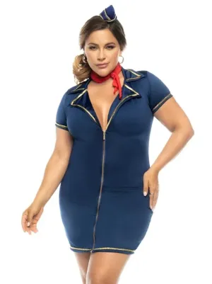 Mapale Queen Up in the Sky Sexy Flight Attendant Stewardess Costume Blue/Gold