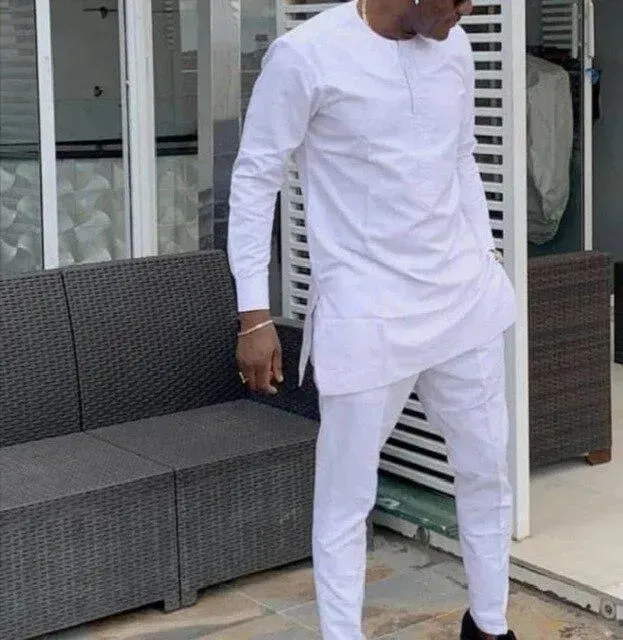 Men Elegant White African Two-Piece Set