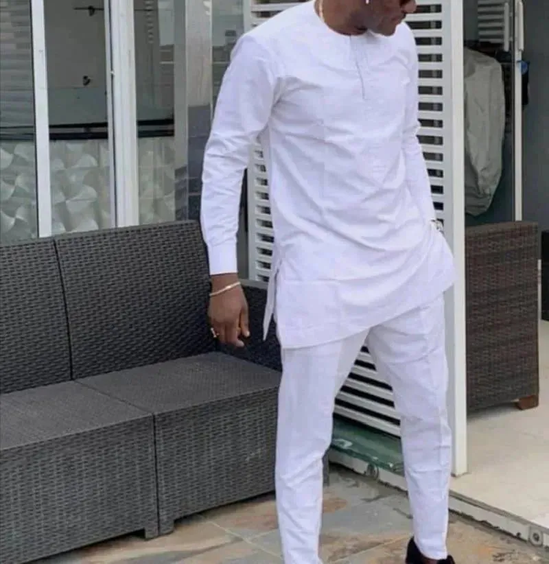 Men Elegant White African Two-Piece Set