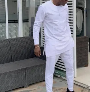 Men Elegant White African Two-Piece Set