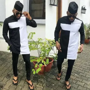 Men Polished Colorblock African Pants Set