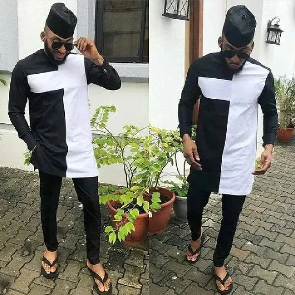 Men Polished Colorblock African Pants Set