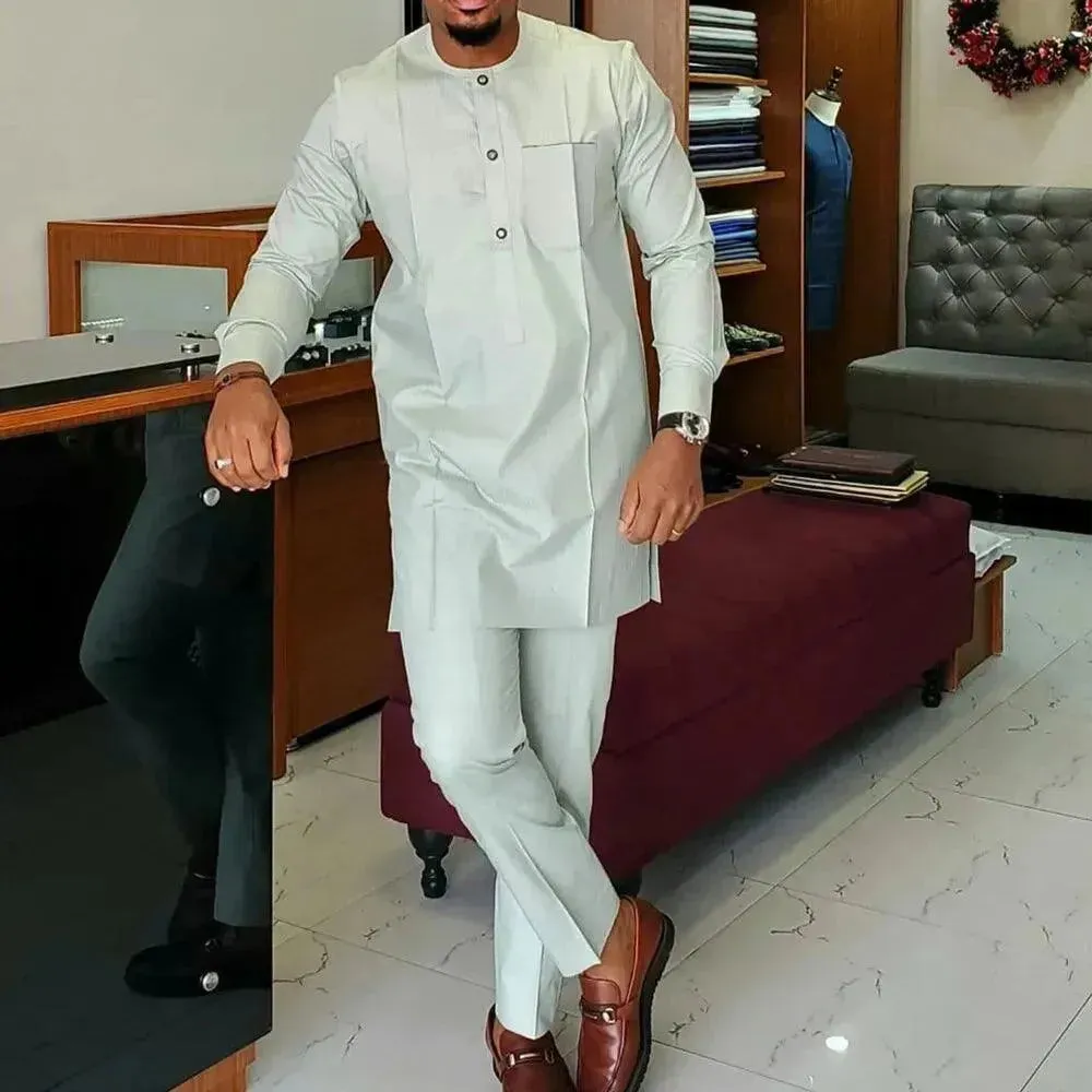 Men Polished Solid Cotton Formal Set