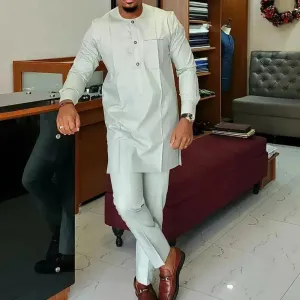 Men Polished Solid Cotton Formal Set