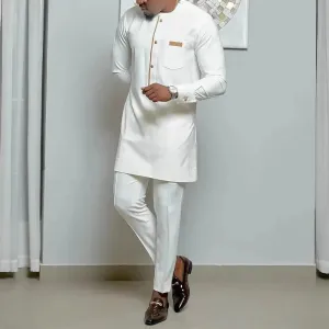 Men Polished Solid Cotton Pants Outfit Set