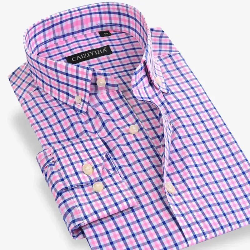 Men's Button Down Cotton Checkered Shirt