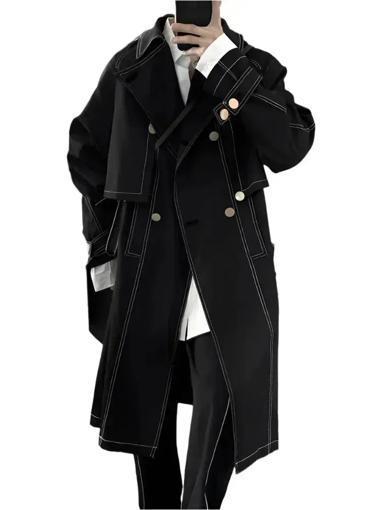 Men's Casual Loose Double-Breasted Trench Overcoat