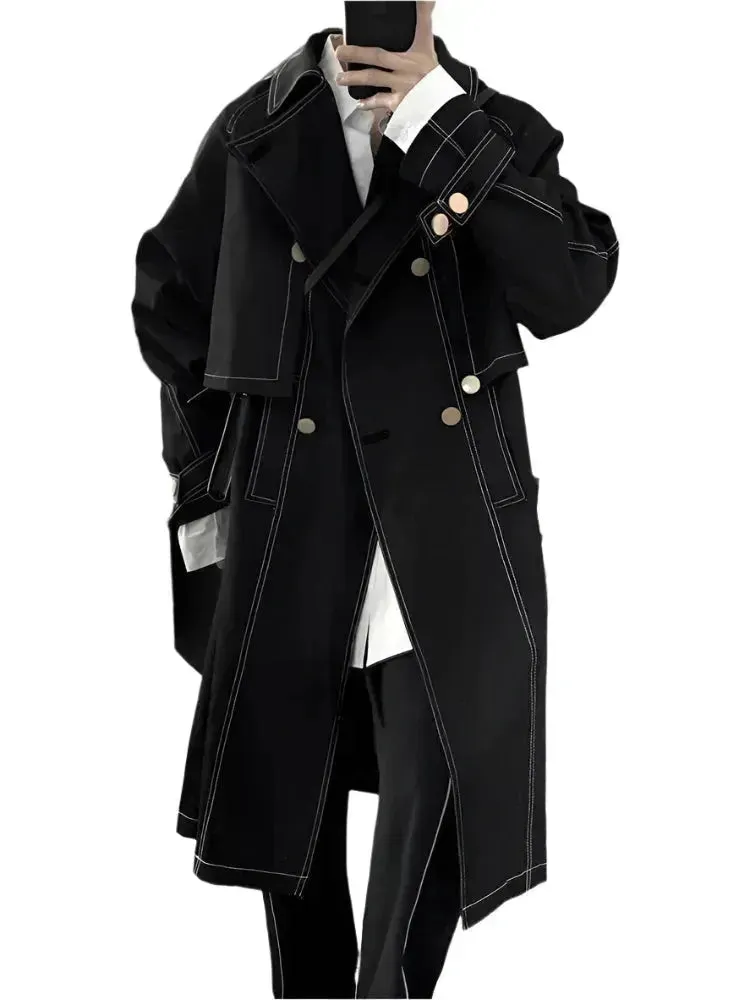 Men's Casual Loose Double-Breasted Trench Overcoat