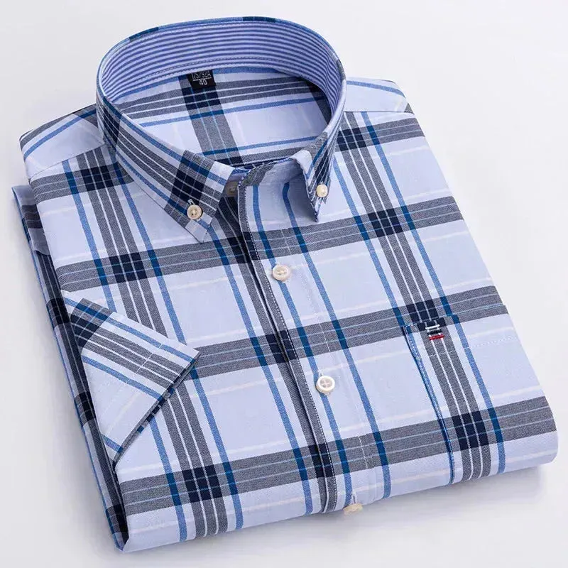 Men's Short Sleeve Plaid Cotton Shirt