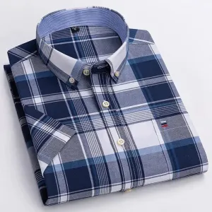 Men's Short Sleeve Plaid Cotton Shirt