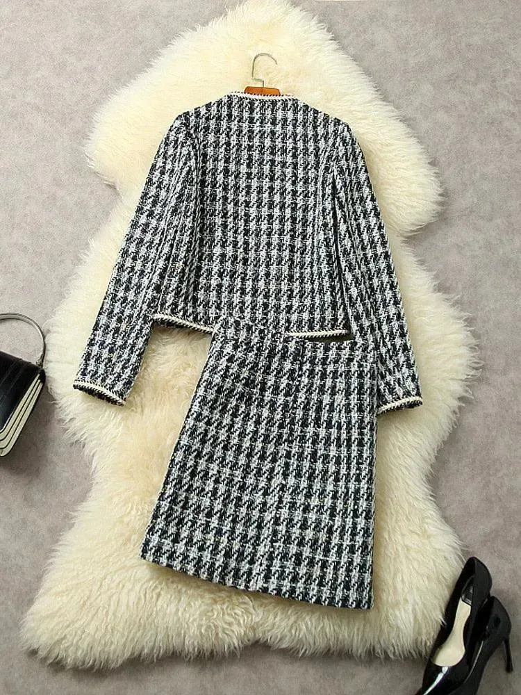 Multi-Pockets Vintage Tweed Skirt Suit