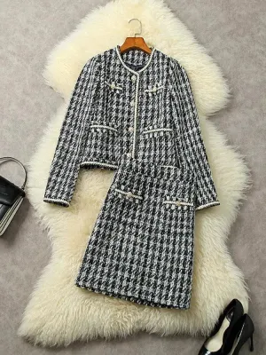 Multi-Pockets Vintage Tweed Skirt Suit