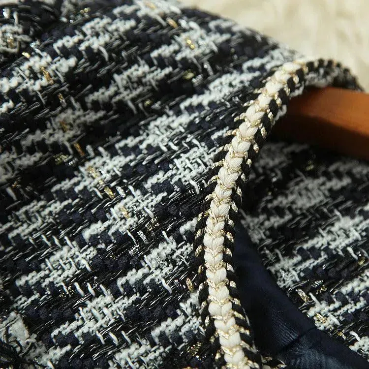 Multi-Pockets Vintage Tweed Skirt Suit