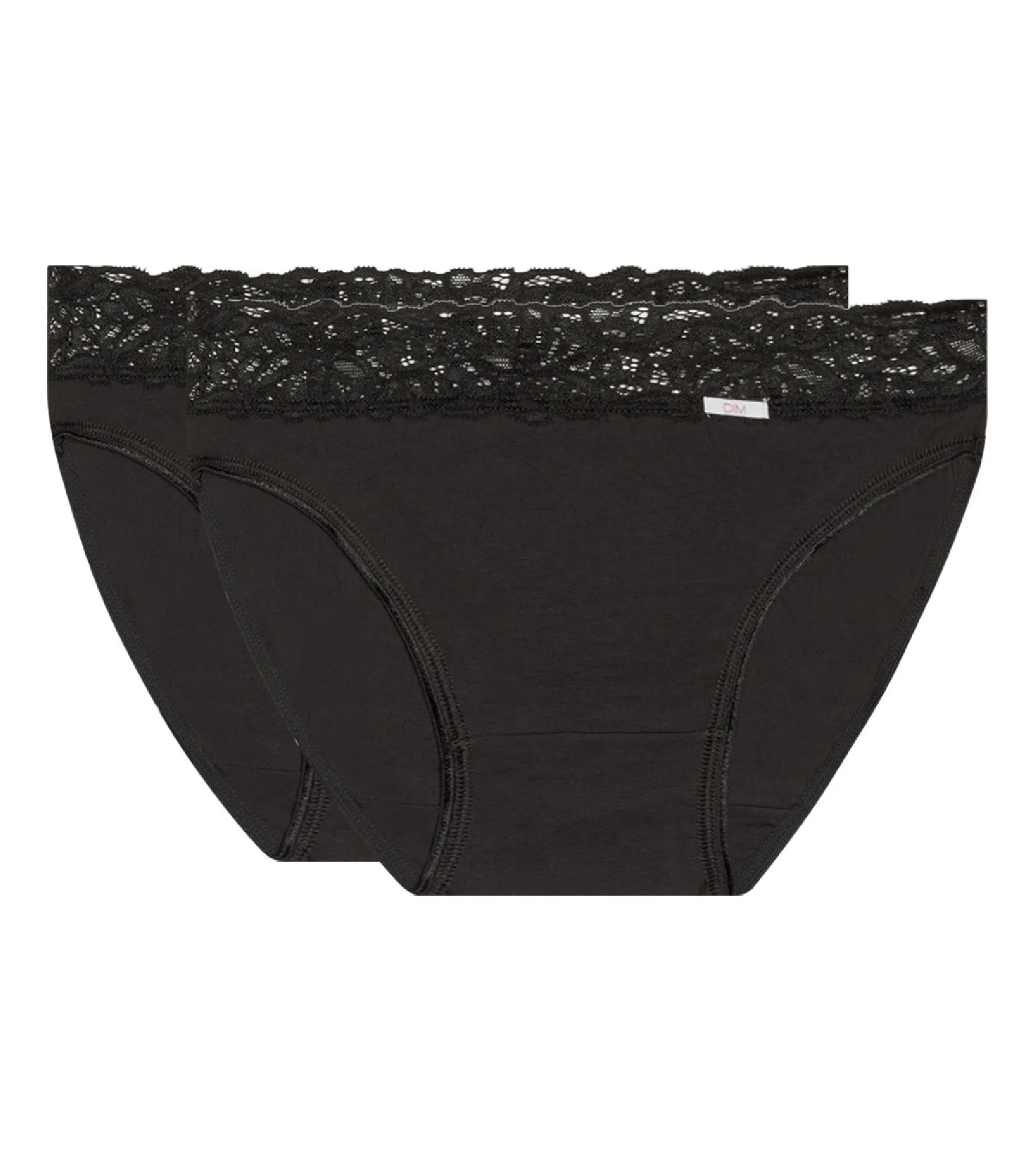 Pack of 2 pairs of Coton Plus Fminine midi knickers in black