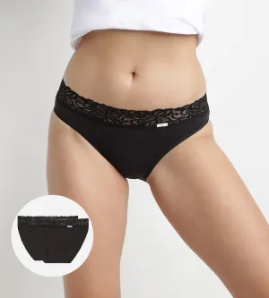 Pack of 2 pairs of Coton Plus Fminine midi knickers in black