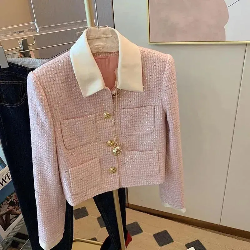 Patchwork Crop Tweed Jacket Women