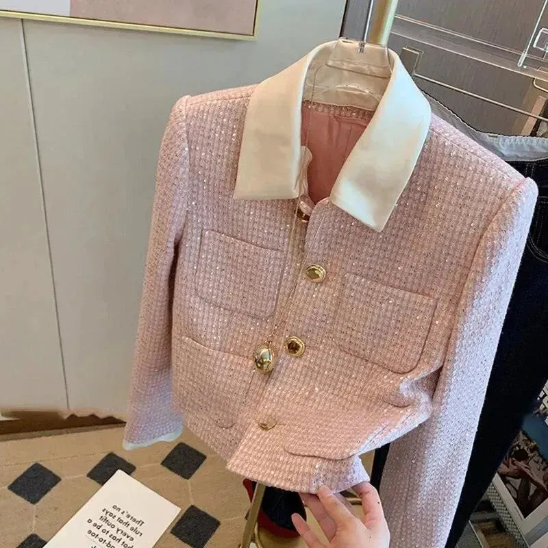 Patchwork Crop Tweed Jacket Women