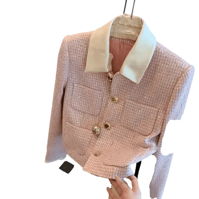 Patchwork Crop Tweed Jacket Women
