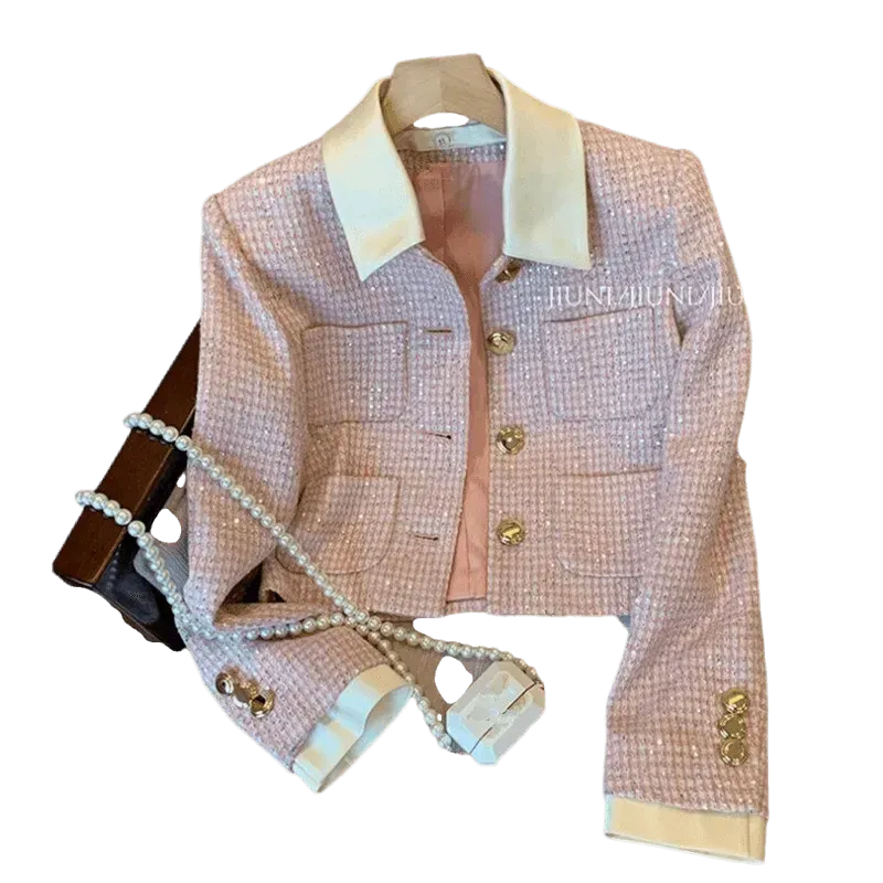 Patchwork Crop Tweed Jacket Women