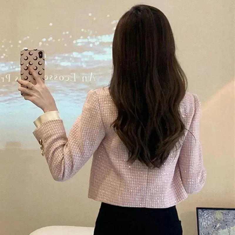 Patchwork Crop Tweed Jacket Women