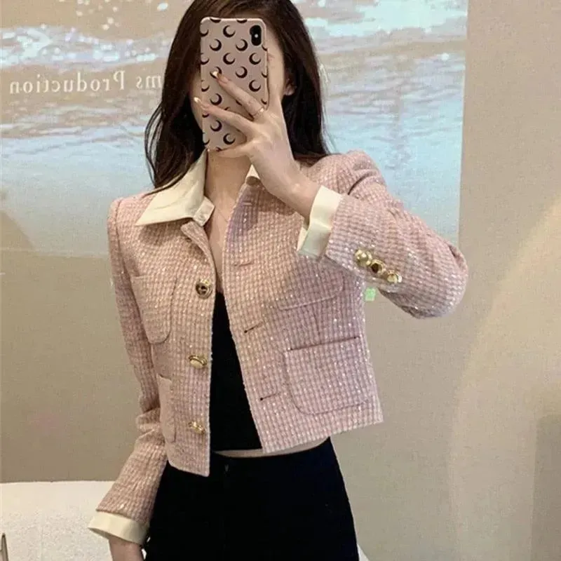 Patchwork Crop Tweed Jacket Women