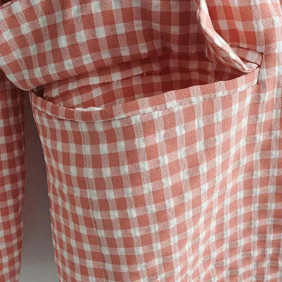 Peach Plaid Two Piece Pantsuit