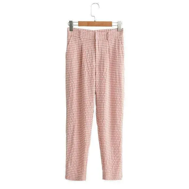 Peach Plaid Two Piece Pantsuit