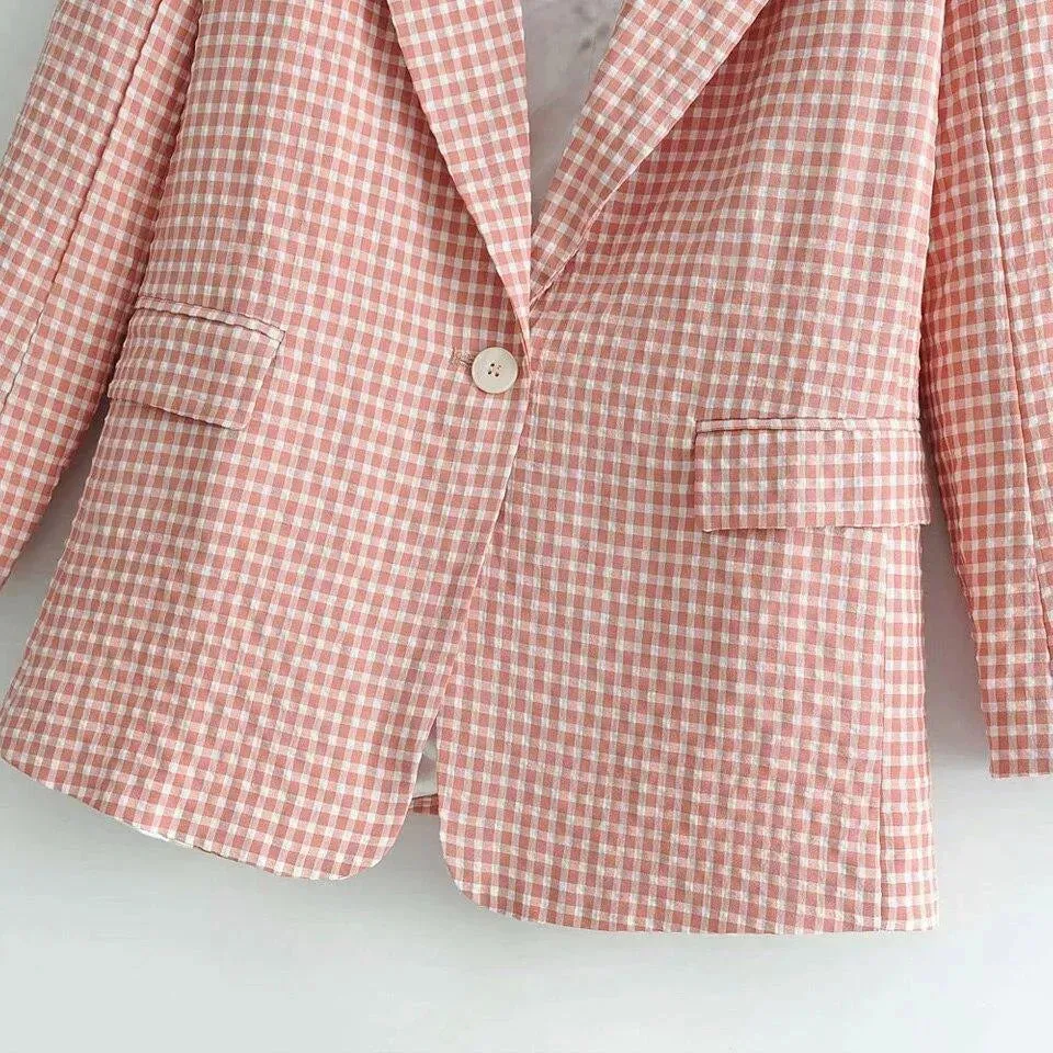 Peach Plaid Two Piece Pantsuit