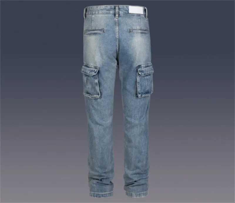 Washed And Polished White Straight Street Men's Jeans