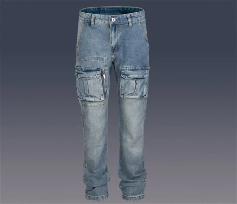 Washed And Polished White Straight Street Men's Jeans