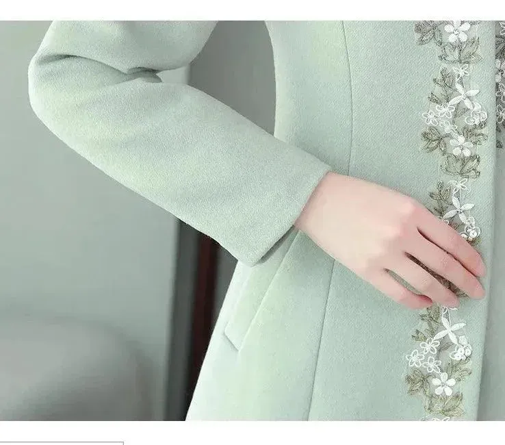 Women Embroidered Woolen Overcoat
