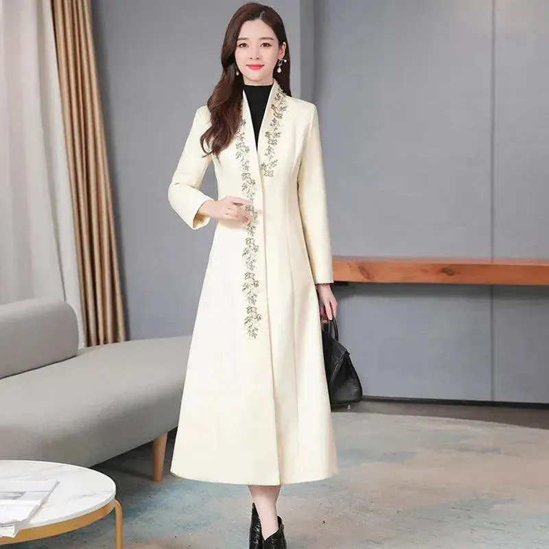 Women Embroidered Woolen Overcoat