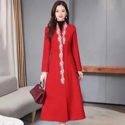 Women Embroidered Woolen Overcoat