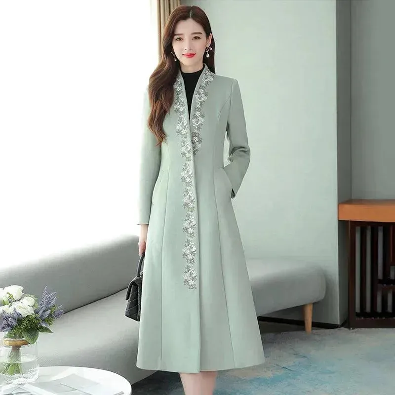 Women Embroidered Woolen Overcoat