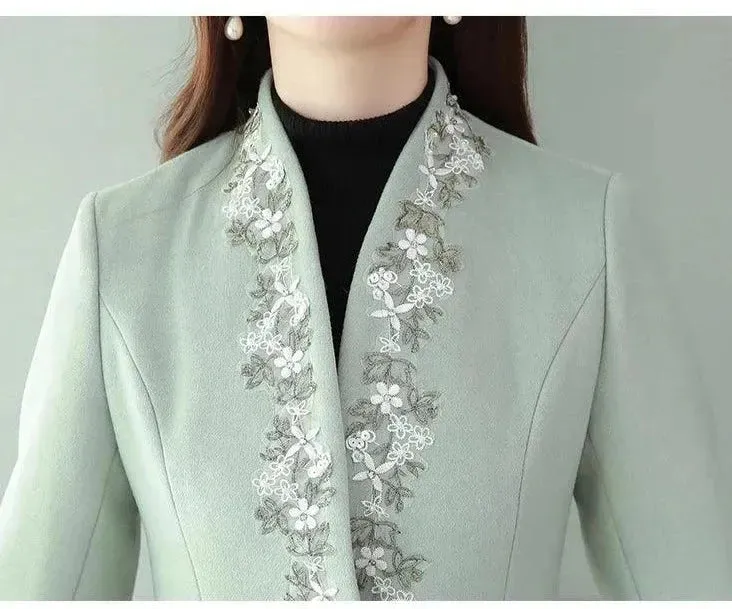 Women Embroidered Woolen Overcoat