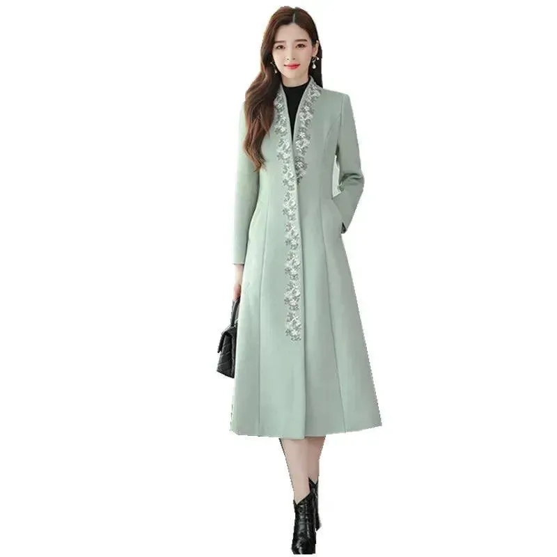 Women Embroidered Woolen Overcoat