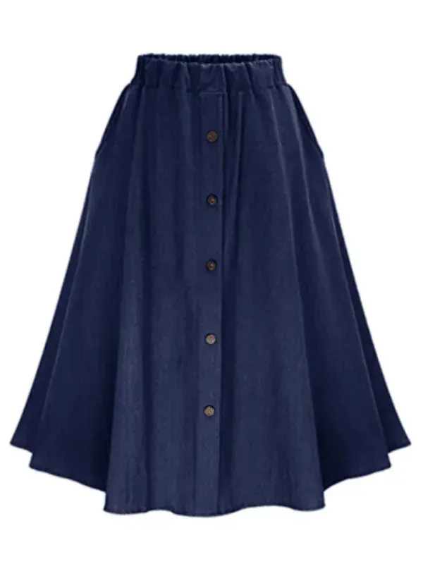 Women High Waist Midi Denim Skirt